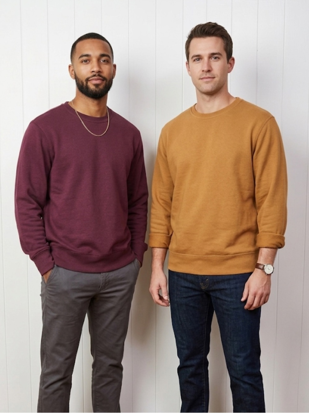 2 Men's Crewneck Sweater - Burgundy & Mustard